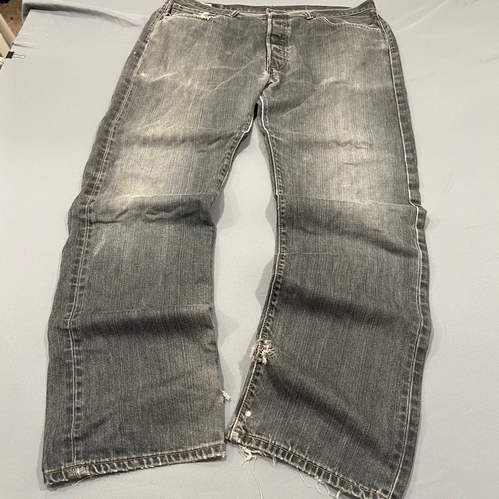 Levis 501 baggy Gray Distressed Faded Denim Jeans Mens 36x32 Button Fly